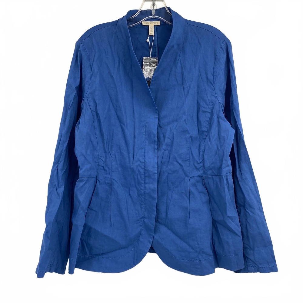 Eileen Fisher Blue Hi Collar Linen and Viscose Jacket | Women’s L